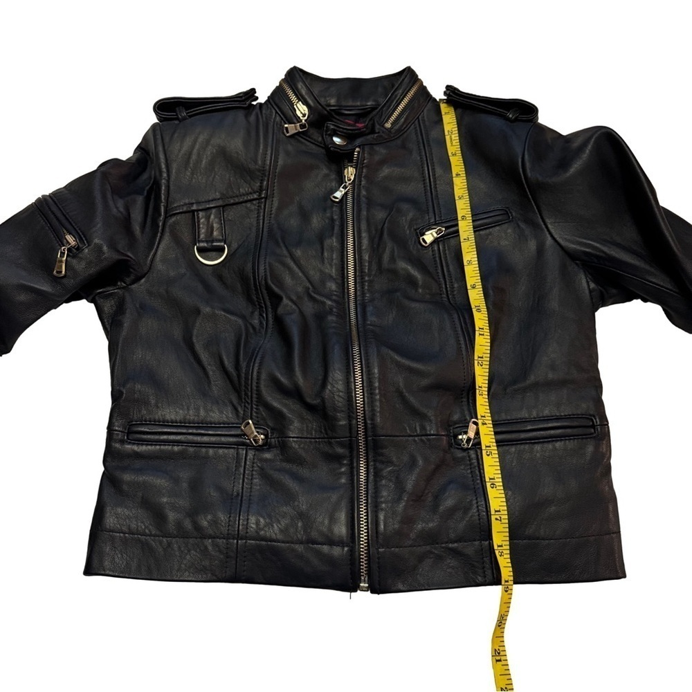 GILI Leather Black Moto Jacket Coat Size 4 Gold Hardware Pockets Zippers NEW - Picture 14 of 16